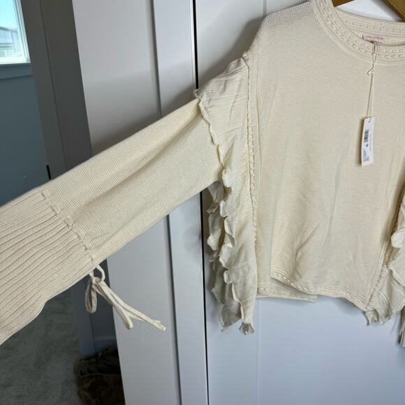 NWT Rebecca Taylor Pointelle Quilt Ruffle Pullover Sweater Ivory Size Large - Picture 6 of 6